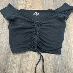 Hollister Black Off-Shoulder Ruched Crop Top